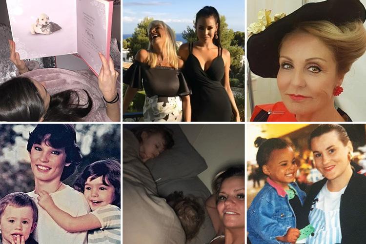 [From top left] Emma McVey, Jessica Wright and mother Carol, Katie Price’s mum Amy, young Kelly Brook with her mum Sandra and brother Damian, Kerry Katona, toddler Rochelle Humes with her mother Roz