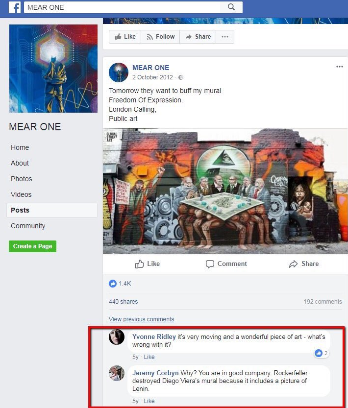  This screenshot shows Jeremy Corbyn commenting on a mural that was deemed to be anti-Semitic