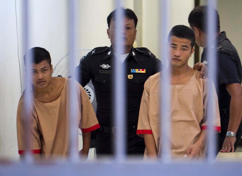 Myanmar migrants Win Zaw Htun, right, and Zaw Lin were found guilty of murdering Brits Hannah Witheridge and David Miller