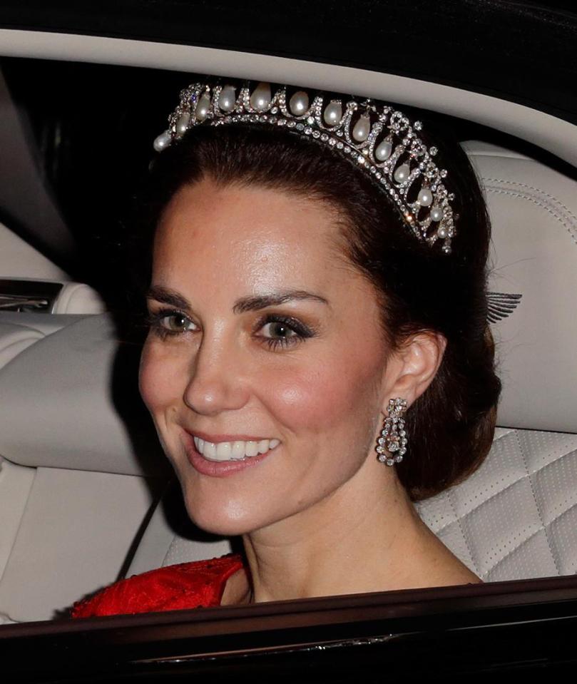  Kate Middleton has also been spotted wearing the Cambridge Lover's Knot, pictured here at the annual Diplomatic Reception at Buckingham Palace in 2016