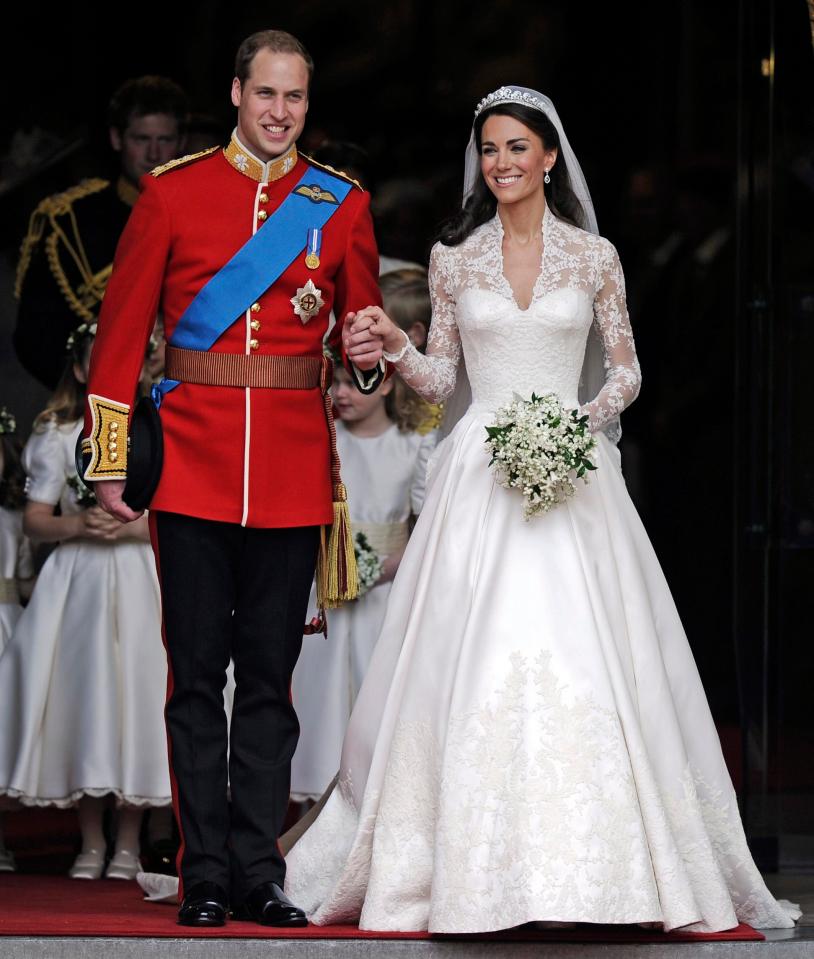  Prince William and the Duchess of Cambridge stand outside Westminster Abbey after their Royal Wedding in London