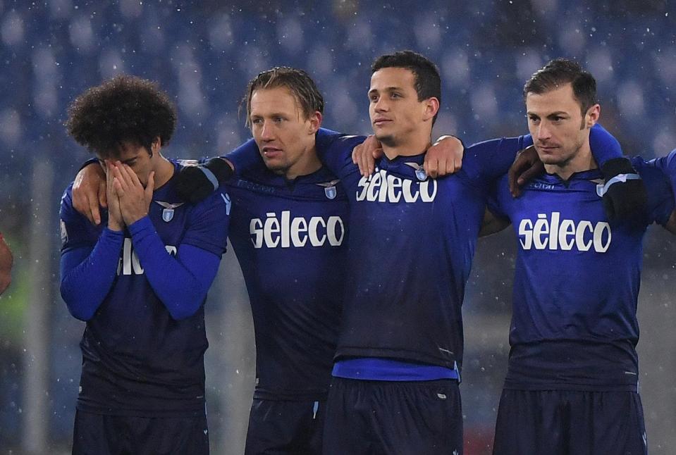  Lazio's Lucas Leiva and team mates look on during the penalty shootout