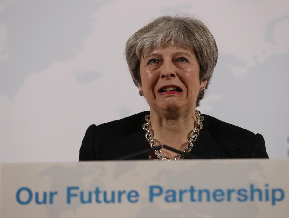  Theresa May pictured at the podium as she sets out rules for Brexit deal