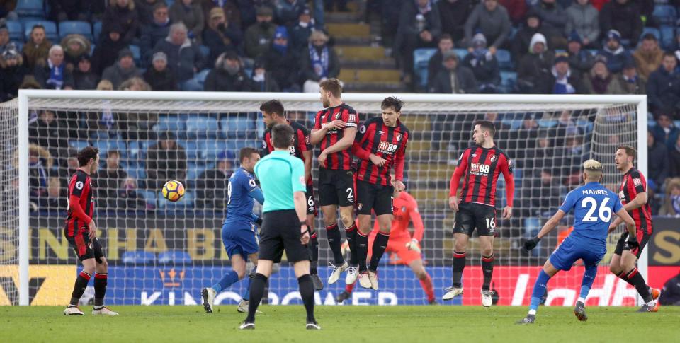  Foxes ace Riyad Mahrez scored a brilliant free kick to earn Leicester a point against Bournemouth