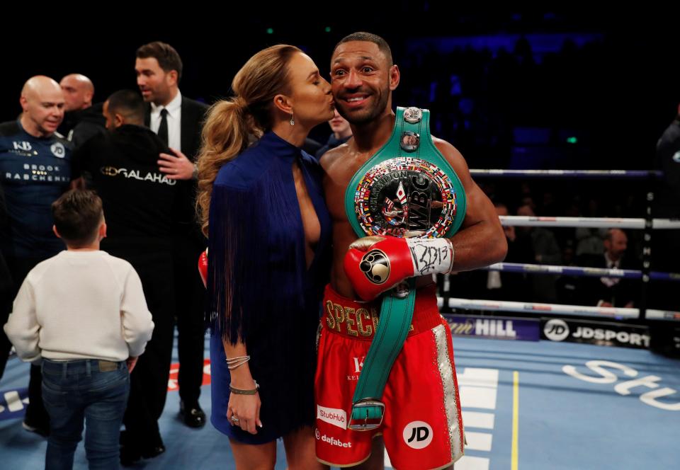  Kell Brook earned a nice kiss after winning his fight fight at super-welterweight