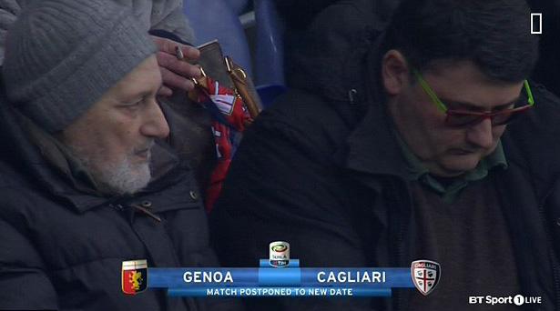  Supporters react to the shock news that Davide Astori has died just moments before Genoa were meant to kick off against Cagliari