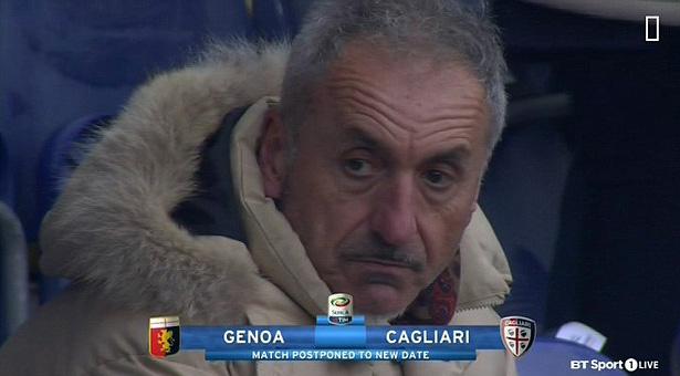  Fans at Genoa's clash against Cagliari look shocked after finding out Davide Astori has died