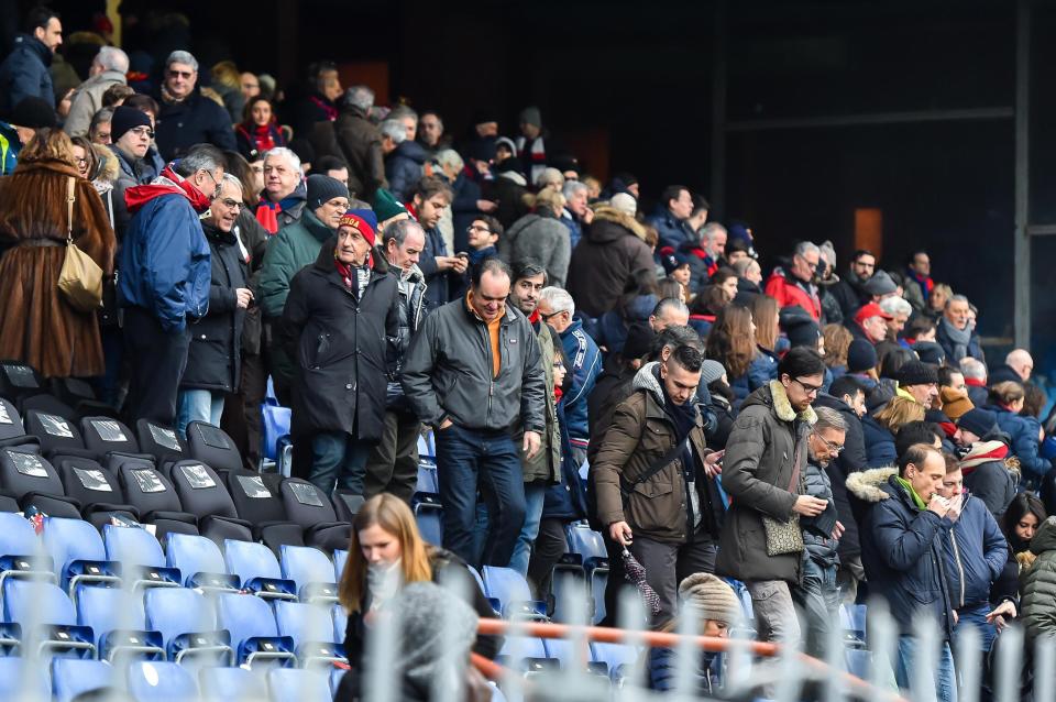  Genoa supporters leave stadium early as Cagliari clash is called off due to Davide Astori's shock death