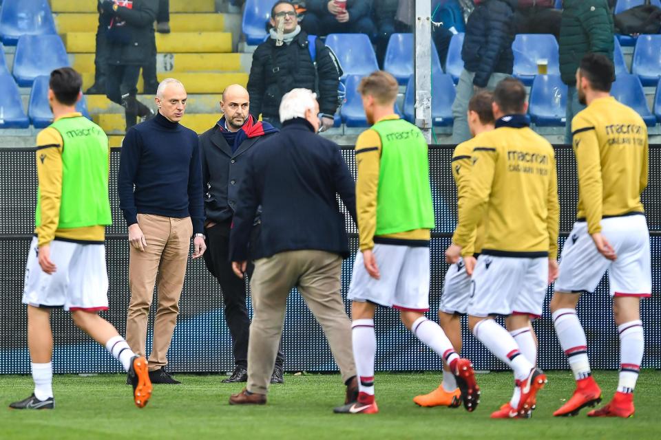  Cagliari players leave the pitch shocked after finding out former player Davide Astori has died