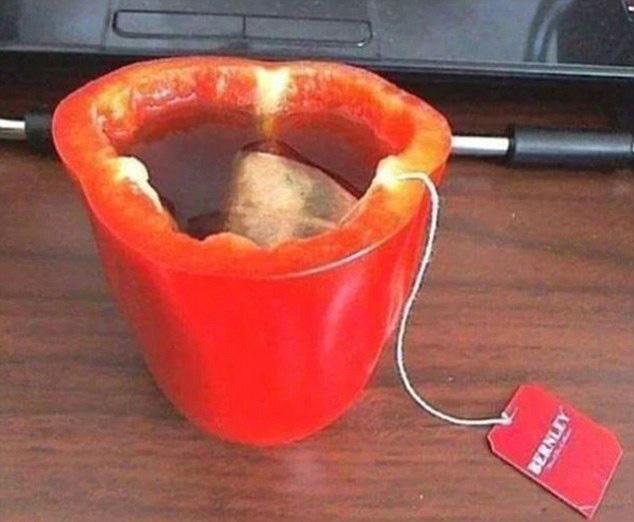  If you can't be bothered with a mug, try your tea in a hollow pepper. I suppose it's one of your five a day...