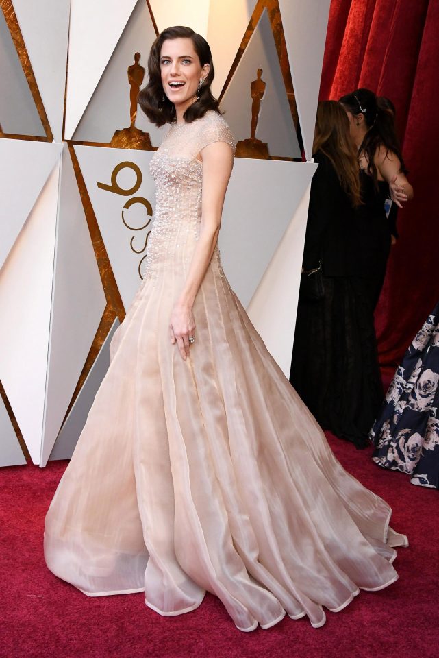  Girls actress Allison Williams wowed in a dreamy blush pink gown that featured a puffball skirt and chic train