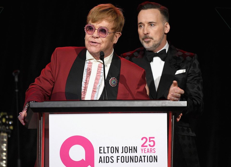  Elton, here with his husband David Furnish, made a speech during his annual fundraising bash