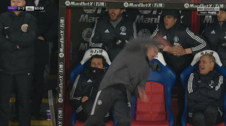  Mourinho was caught on TV falling over in his technical area