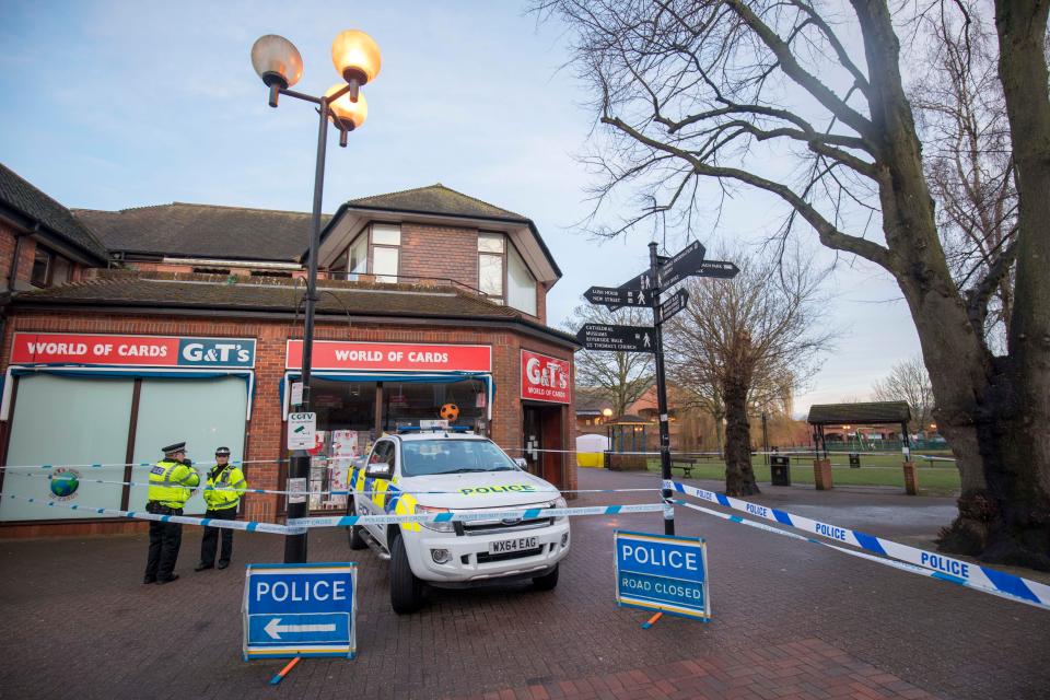  Police pictured outside the Maltings shopping centre which has been cordoned off following the poisoning