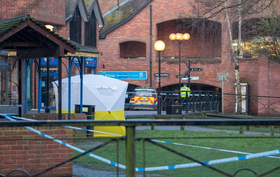  A forensics tent is pictured at the scene in Salisbury while authorities attempt to identify the substance involved in the incident