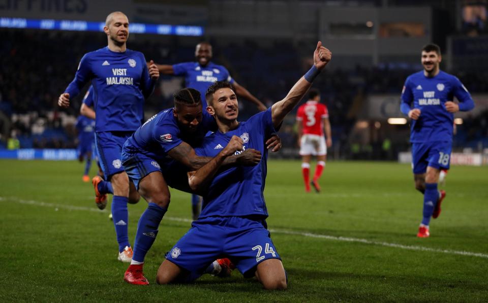  Marco Grujic celebrates his first ever goal for Cardiff