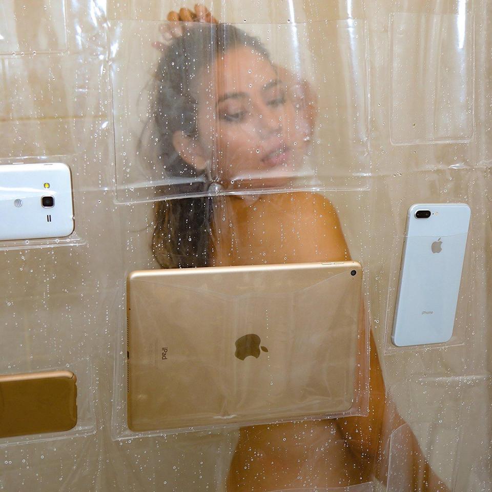  If nude selfies are your thing, then this barmy shower curtain with phone pockets is for you