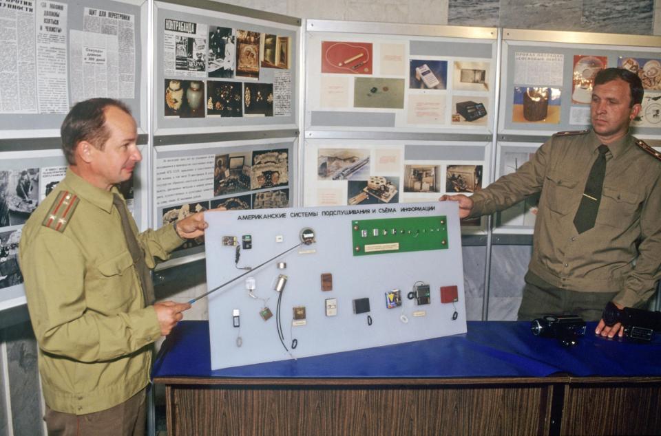  A display explaining listening-in techniques used by USA agents