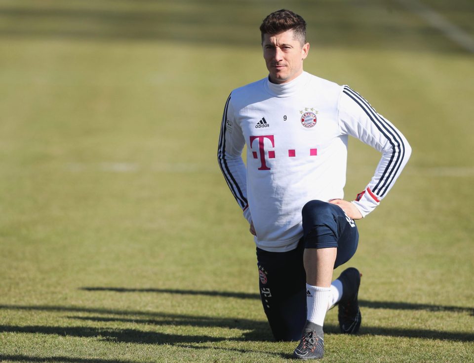  Robert Lewandowski in training with Bayern Munich yesterday