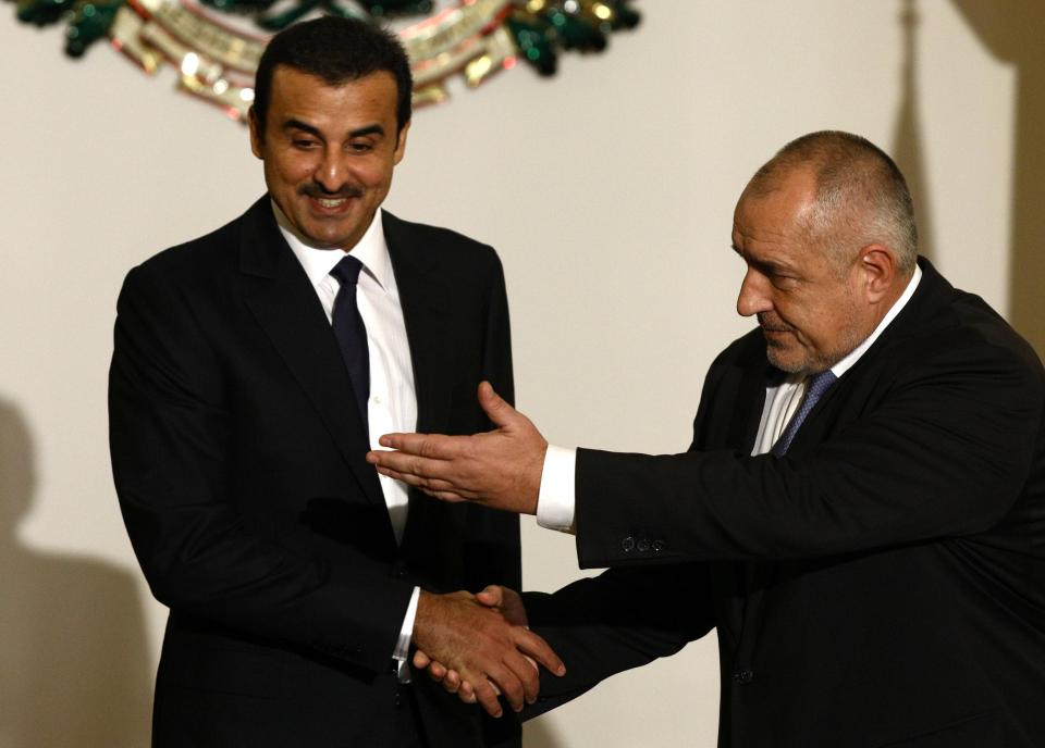  Emir of Qatar Tamim bin Hamad Al Thani, left, with Bulgaria PM Boyko Borissov