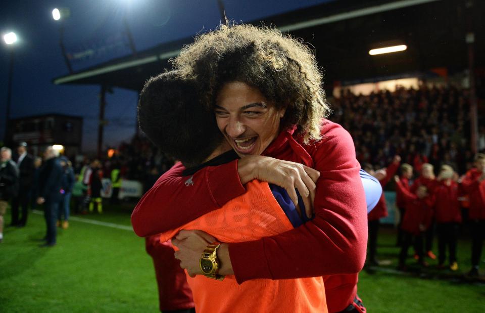  Ampadu celebrates Exeter's win over Carlisle in the League Two playoffs