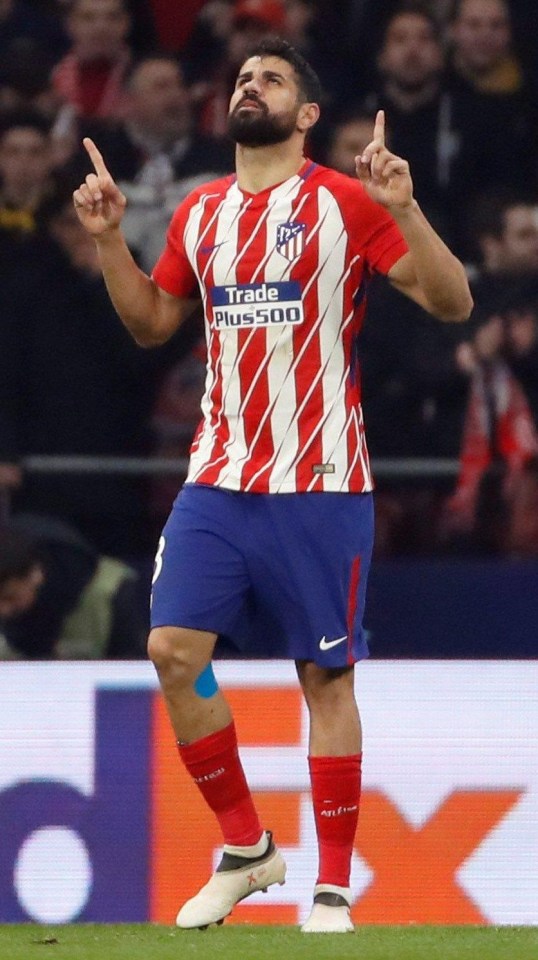 Diego Costa celebrates doubling the Atletico lead as they took a commanding position in their Europa League last-16 tie