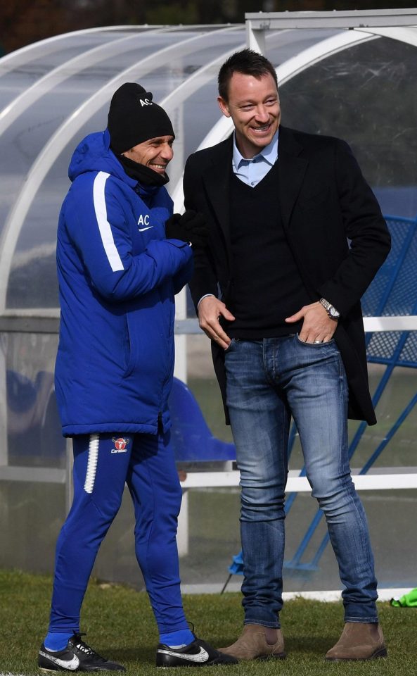  John Terry could have been getting some coaching tips from Antonio Conte during his trip to Chelsea's training session