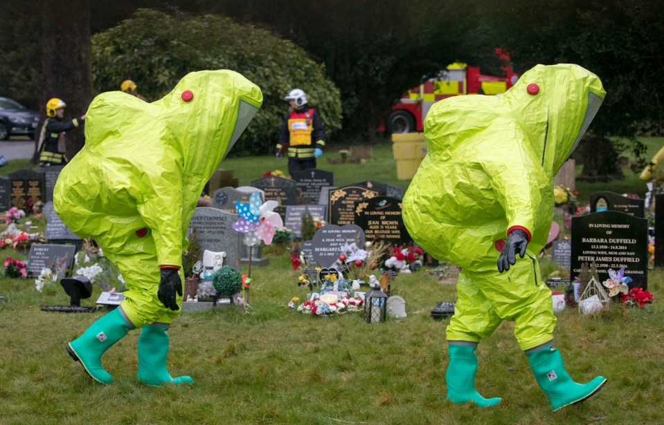 Officers in hazmat suits have taken items from the cemetery for chemical testing