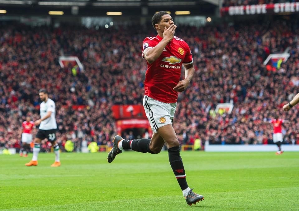  Marcus Rashford celebrates after winning Manchester United three points against Liverpool