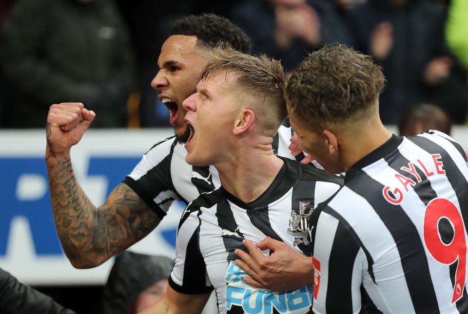  Matt Ritchie is joined by Lascelles celebrating his goal in the vital win over Southampton last time out