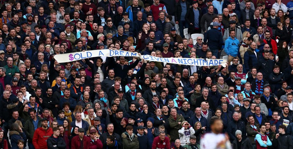  West Ham fans start protest as Burnley score.