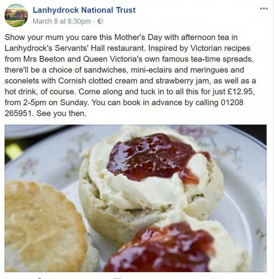  Locals were not happy with the scone presentation in Lanhydrock Hall's advert