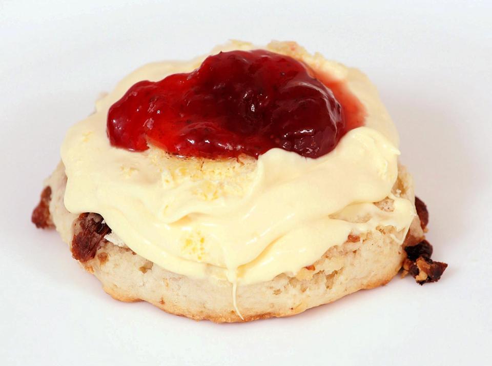  A Devon-style scone has cream first and then jam