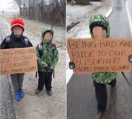 A mum shared these snaps of her sons being forced to walk to school as punishment