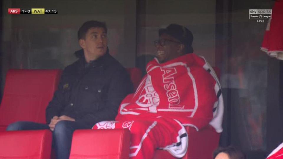  Arsenal's second highest goalscorer was seen covered in two merchandise blankets as he watched the game