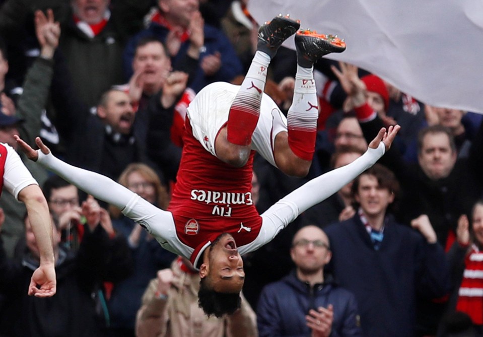 Pierre-Emerick Aubameyang head over heels with his goal