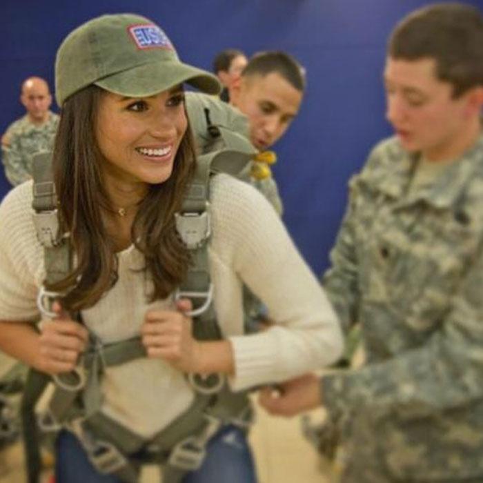  Meghan Markle, pictured with the US Army, was reportedly put through SAS security training