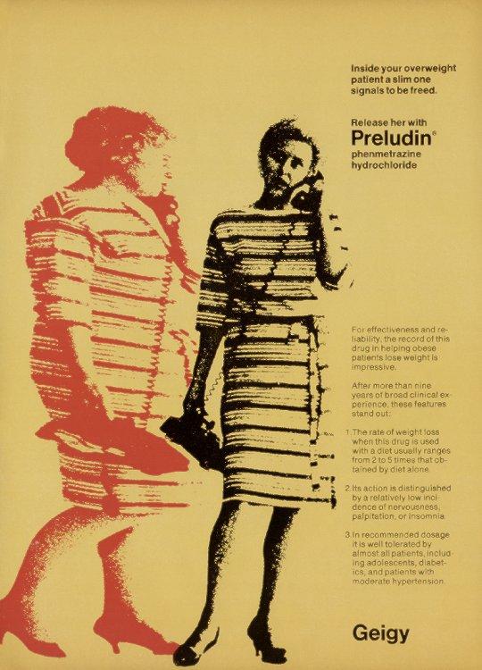  A 1950s weight loss advert for Preludin, an amphetamine that was used as an appetite suppressant