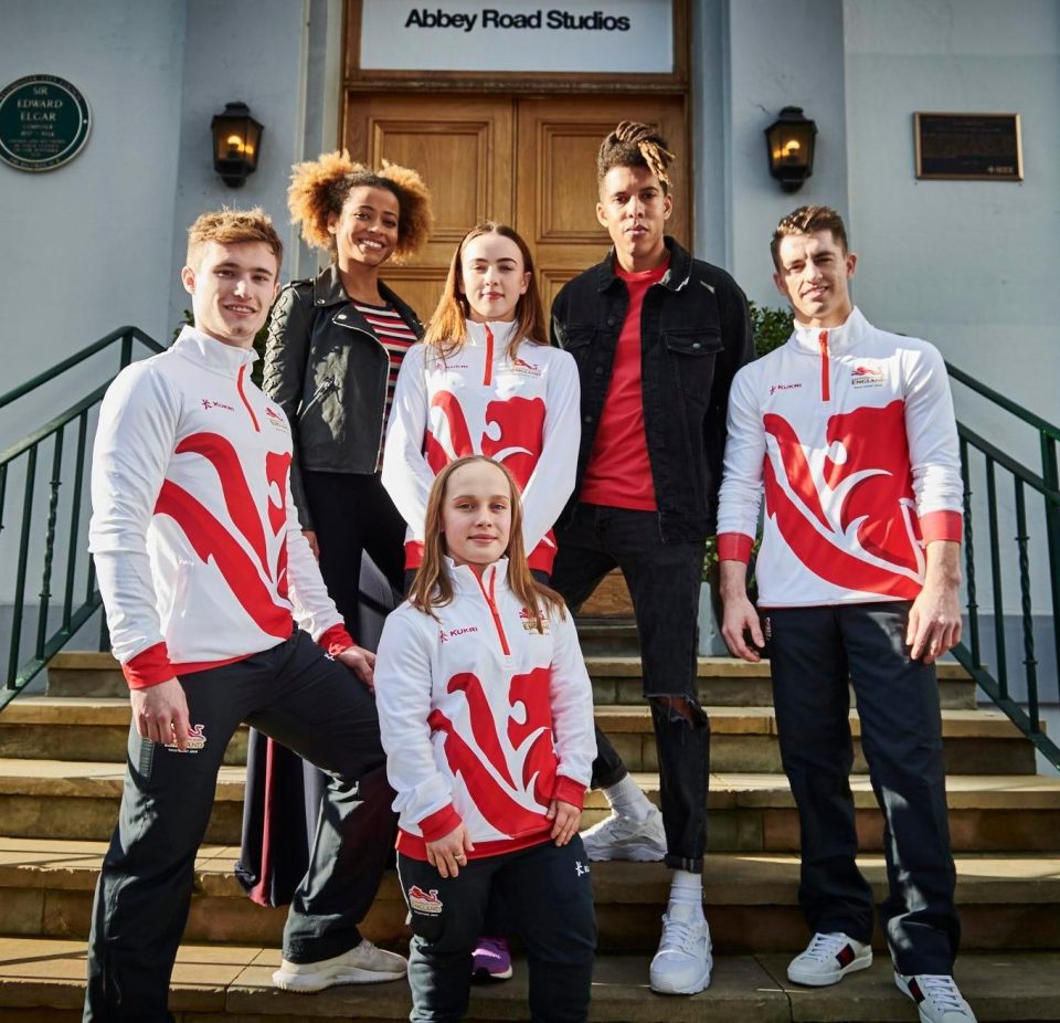  Jazmin Sawyers (second left), producer Tokio Myers (second right), Team England's Max Whitlock (right) and teammates as they arrive to record the official song for the 2018 Gold Coast Commonwealth Games