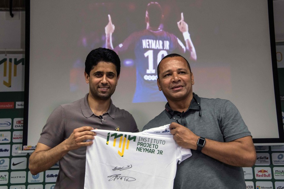 PSG chairman and CEO Nasser Al-Khelaifi, left, and Neymar’s dad, right, were at Neymar’s charity in Brazil