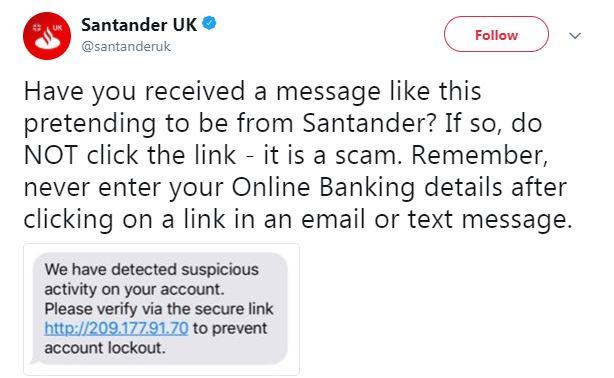  The scam text message pretending to be from Santander