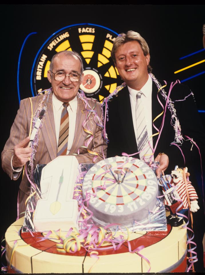  Jim Bowen on Bullseye with darts ace Eric Bristow