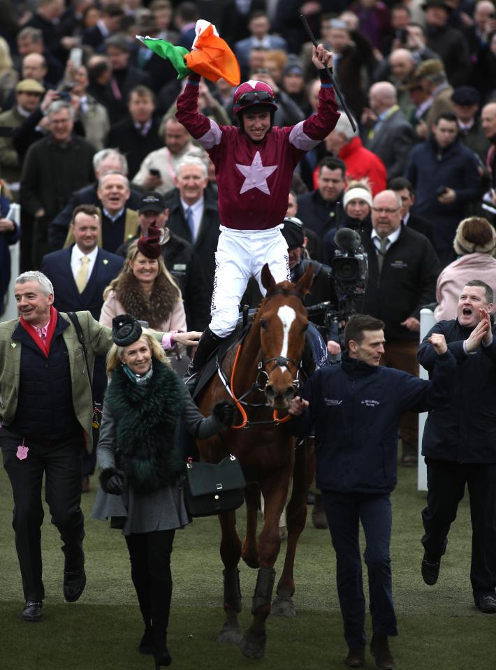  Trainer Gordon Elliott (right) and jockey Jack Kennedy celebrate the win