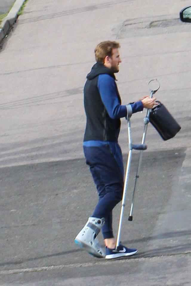  The striker was spotted hobbling around with his crutches on Wednesday morning