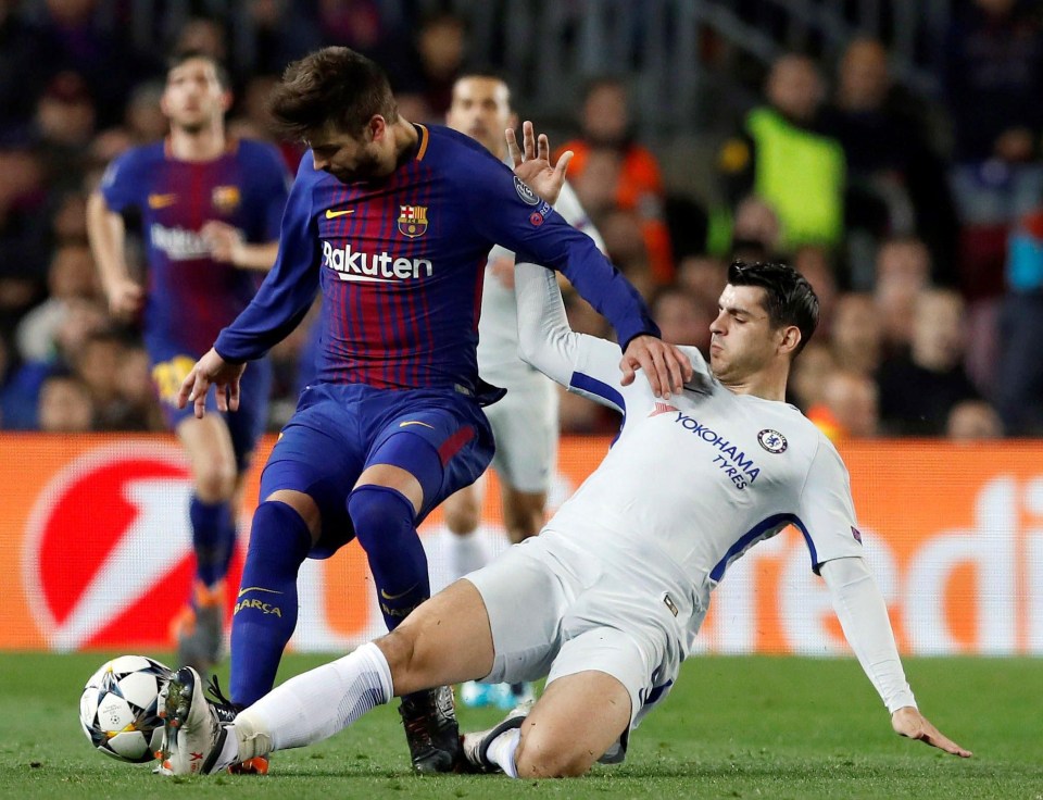 Chelsea substitute Alvaro Morata lunges in on Barcelona hero Lionel Messi