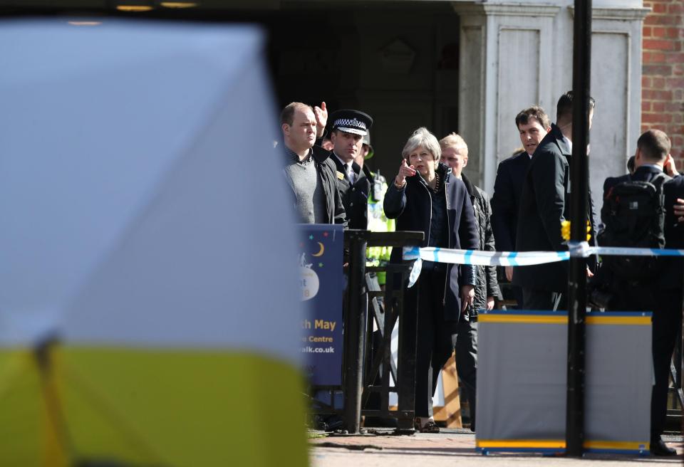  Mrs May examined the cordon which is still in place in Salisbury