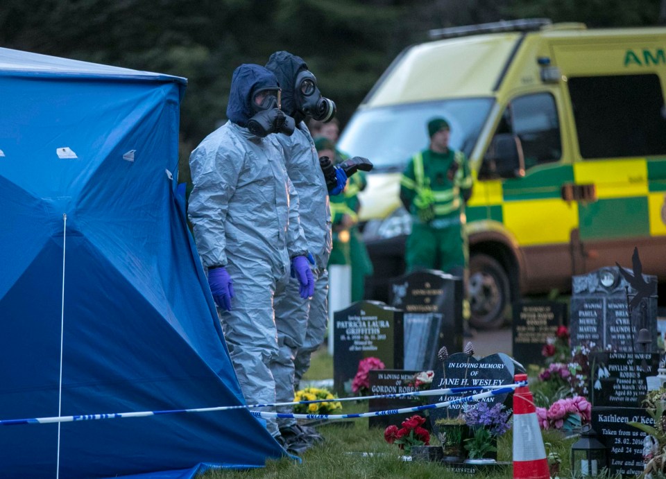 Police wearing protective clothing after ex-Russian spy Sergei Skripal and Yulia came in contact with a nerve agent in Salisbury