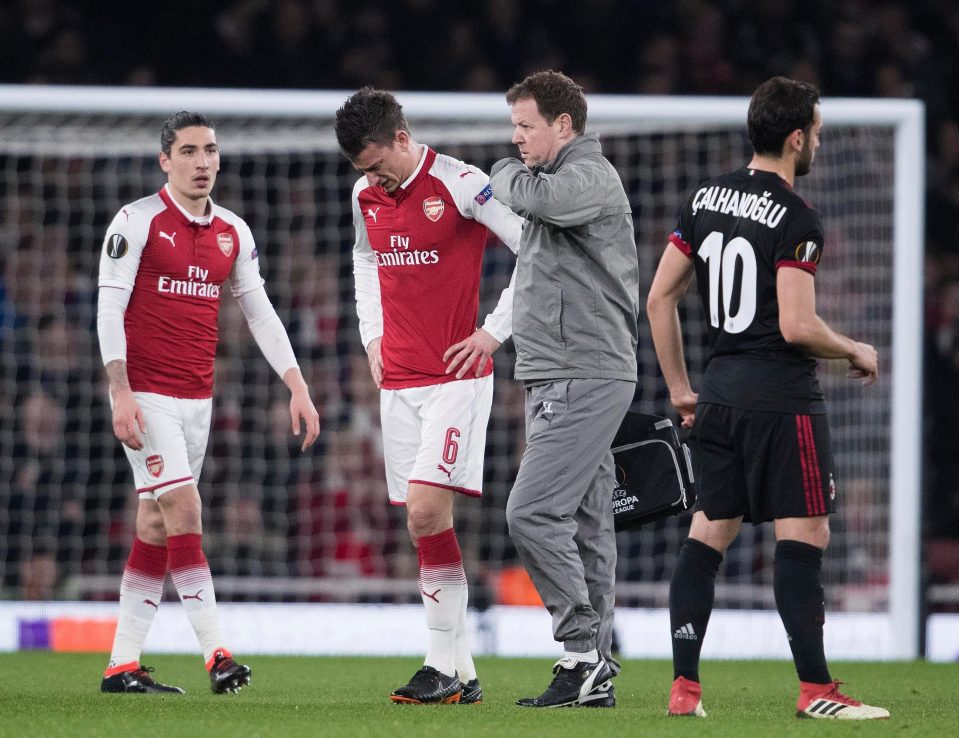  Laurent Koscielny was taken off after just ten minutes and replaced by Calum Chambers