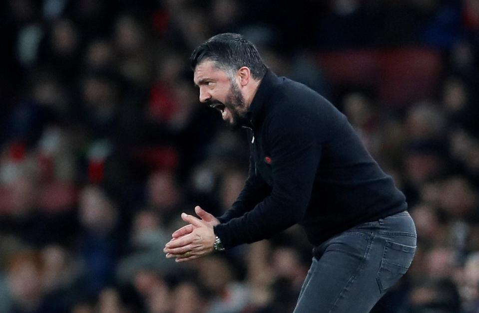  AC Milan boss Gennaro Gattuso could only watch on as his team fell away in the game