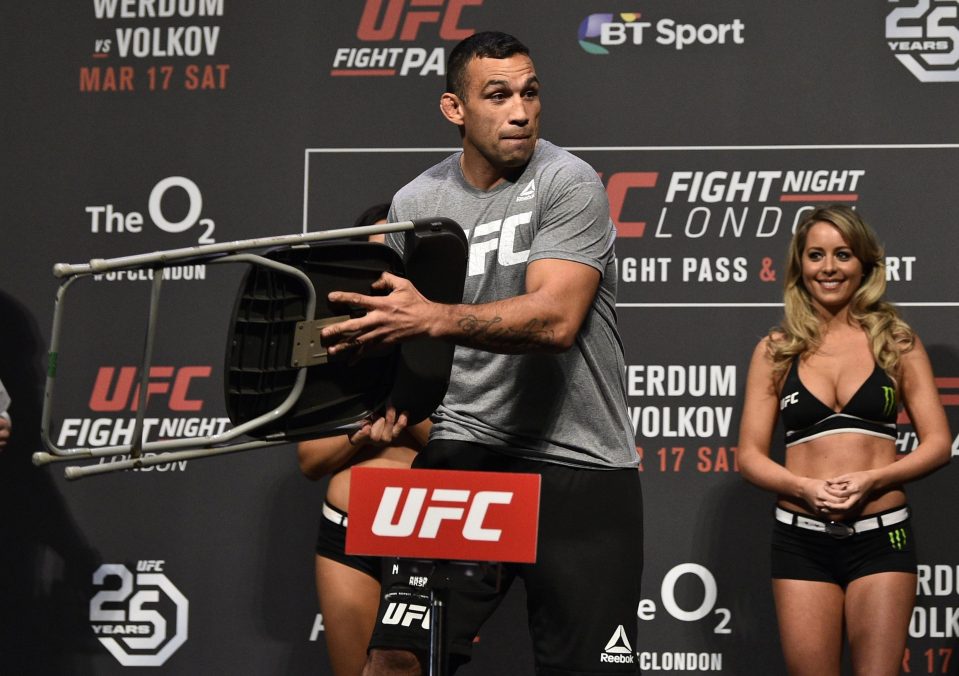  Fabricio Werdum swung a chair at his opponent during the weigh-in of their UFC London fight